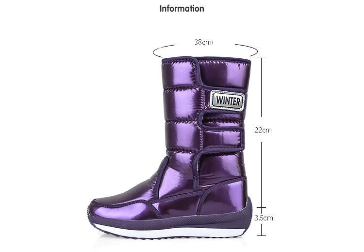 Outdoor Non-slip Warm Waterproof Snow Boots Women Shiny PU Upper Thicken Sole Plush High Boot Light Hike Ski Sports Winter Shoes