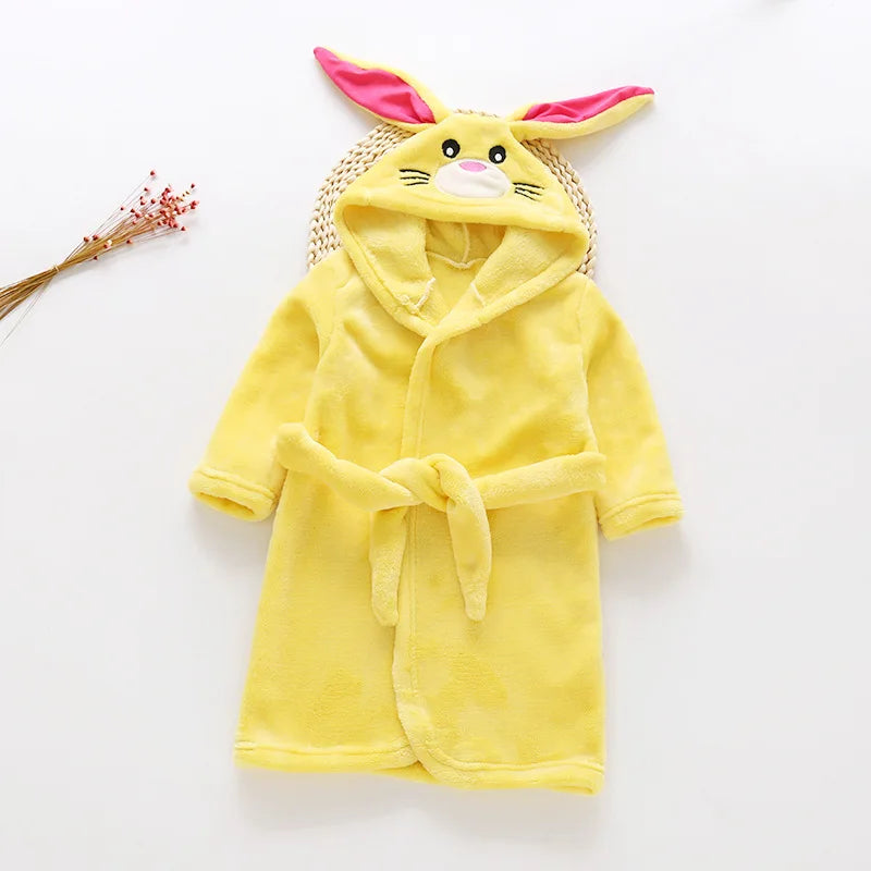 Autumn Winter Children Sleepwear Robe Flannel Hooded Warm Bathrobe Kids Pajamas For Boys Girls Lovely Cartoon Animals Robes