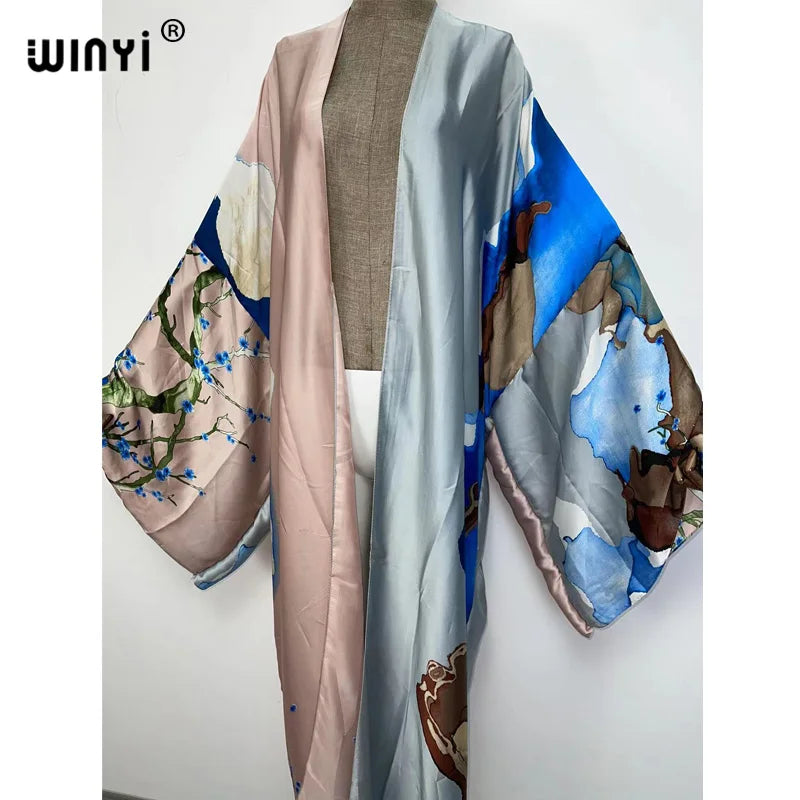 Kimonos verano Women sukienka Print Long Sleeve Cardigan Female Blouse Loose Casual beach Cover Up boho dress party kaftan