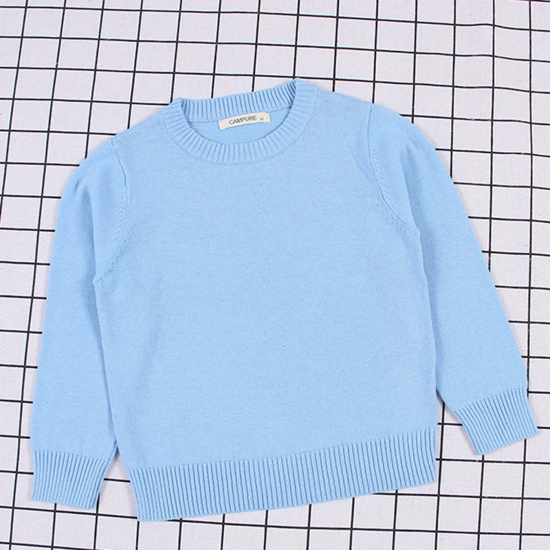 New Spring Kids Pullovers Tops Baby Boys Girls Pure Color Sweaters Autumn Kids Sweaters Knitted Bottoming Boys Sweaters