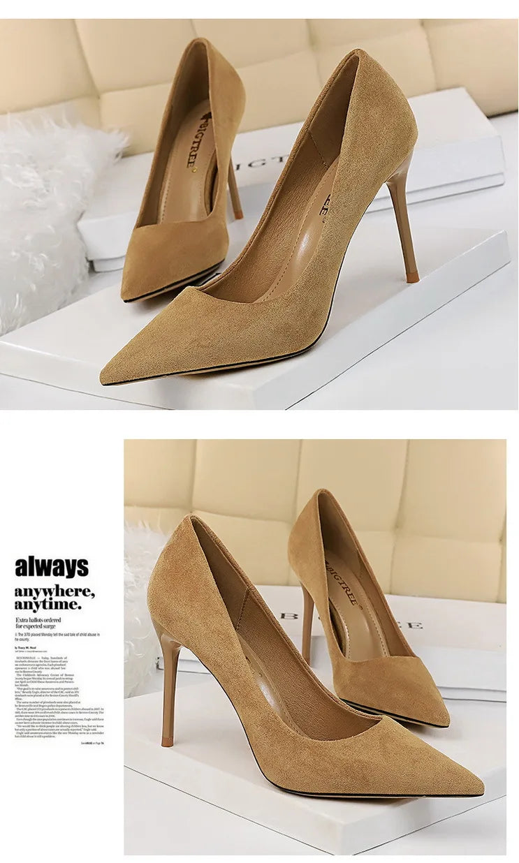 BIGTREE Shoes Suede Woman Pumps New High Heels For Women Office Shoes Fashion Stiletto Heels Women Basic Pump Plus Size 42 43