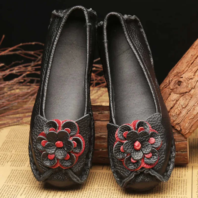 Women Concise Flower Flats Black Shoes Spring Flats Female Genuine Leather Shoes 2020 Superstar Oxfrod Shoes Women Loafer