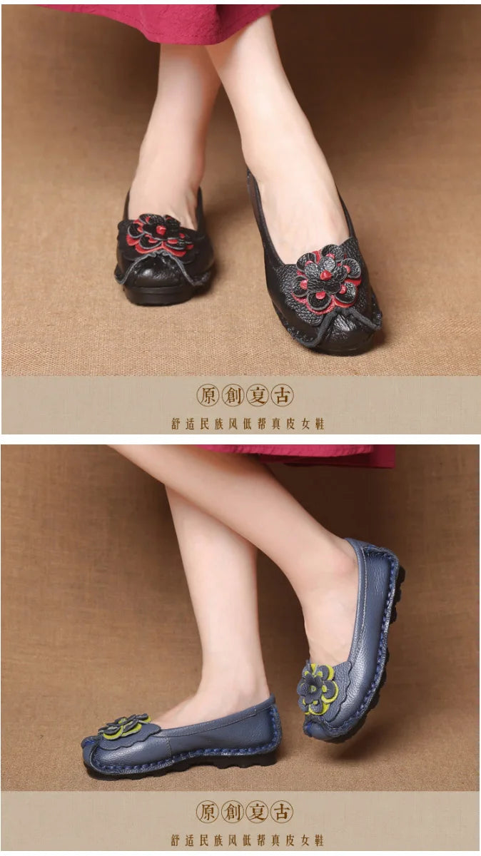 Women Concise Flower Flats Black Shoes Spring Flats Female Genuine Leather Shoes 2020 Superstar Oxfrod Shoes Women Loafer