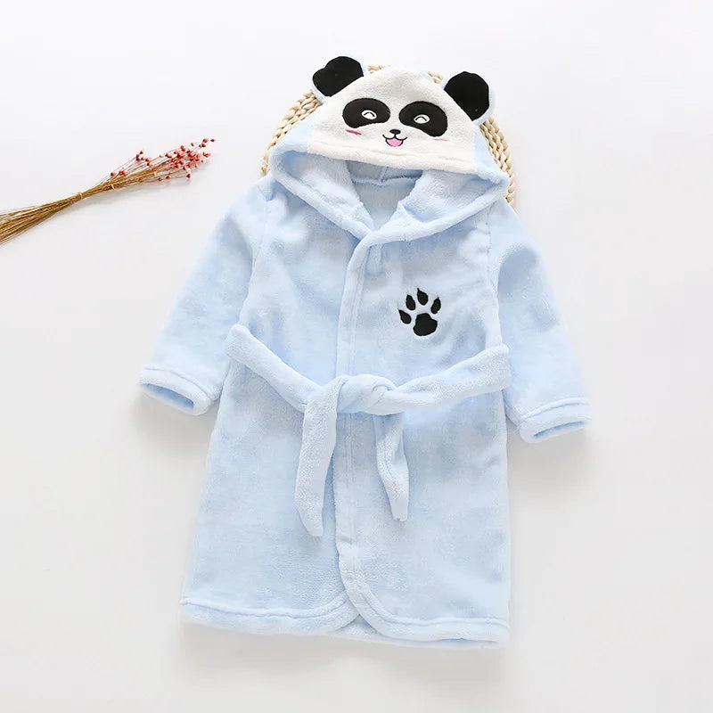 Autumn Winter Children Sleepwear Robe Flannel Hooded Warm Bathrobe Kids Pajamas For Boys Girls Lovely Cartoon Animals Robes