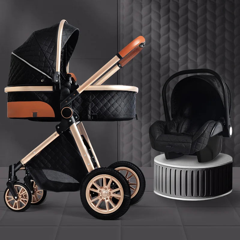 Luxury Baby Stroller 3 in 1 High Landscape Baby Cart Can Sit Can Lie Portable Pushchair Baby Cradel Infant Carrier