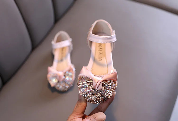 New Children Leather Shoes Rhinestone Bow Princess Girls Party Dance Shoes Baby Student Flats Kids Performance Shoes D785