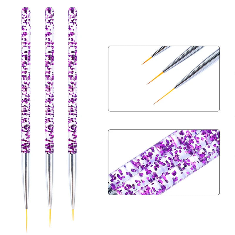 3pcs/Set Acrylic French Stripe Nail Art Line Painting Pen 3D Tips Manicure slim Line Drawing Pen UV Gel Brushes Painting Tools