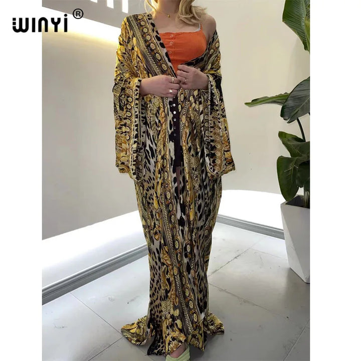 vestido longo Women Cardigan robe Cocktail sexcy Boho Maxi African Holiday Batwing Sleeve Silk Robe