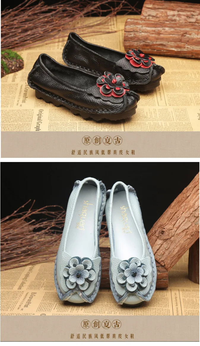 Women Concise Flower Flats Black Shoes Spring Flats Female Genuine Leather Shoes 2020 Superstar Oxfrod Shoes Women Loafer