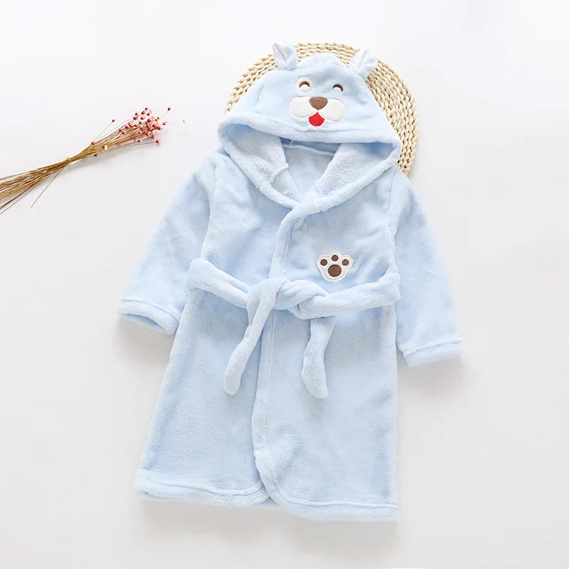 Autumn Winter Children Sleepwear Robe Flannel Hooded Warm Bathrobe Kids Pajamas For Boys Girls Lovely Cartoon Animals Robes