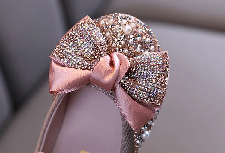 New Children Leather Shoes Rhinestone Bow Princess Girls Party Dance Shoes Baby Student Flats Kids Performance Shoes D785