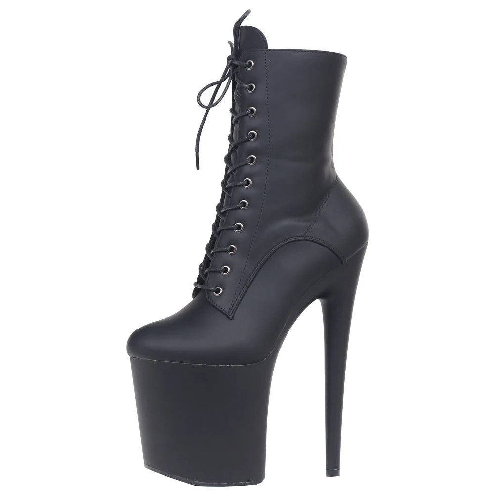 JIALUOWEI INS Style 20CM Extreme High Heels Platform Boots Lace Up Sexy Pole Dancing Ankle Boots Side Zip 5-12