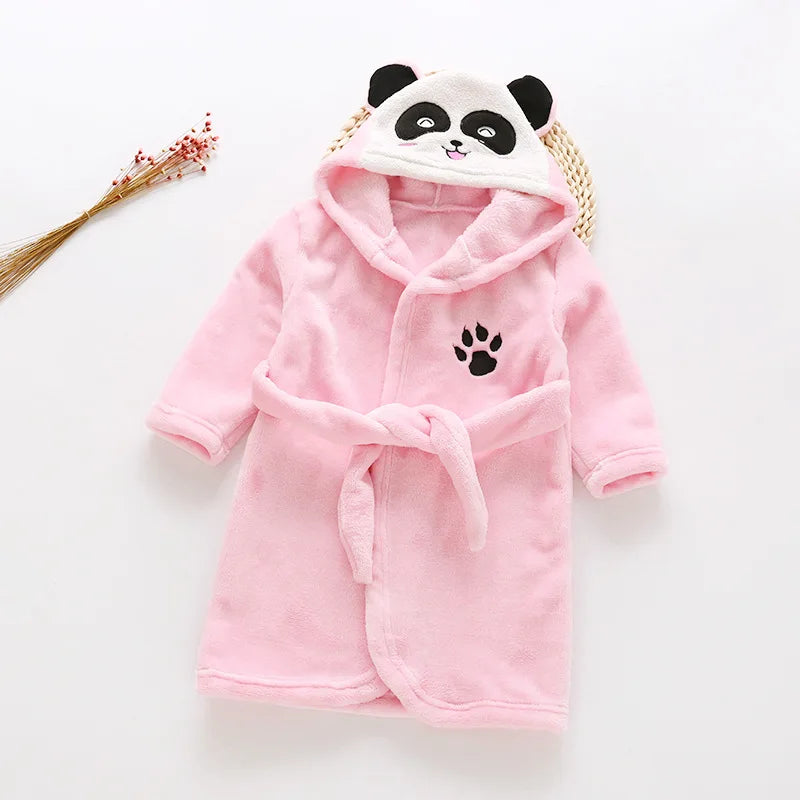 Autumn Winter Children Sleepwear Robe Flannel Hooded Warm Bathrobe Kids Pajamas For Boys Girls Lovely Cartoon Animals Robes