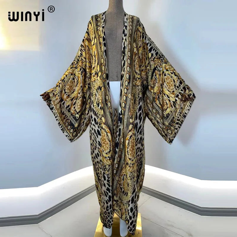 vestido longo Women Cardigan robe Cocktail sexcy Boho Maxi African Holiday Batwing Sleeve Silk Robe