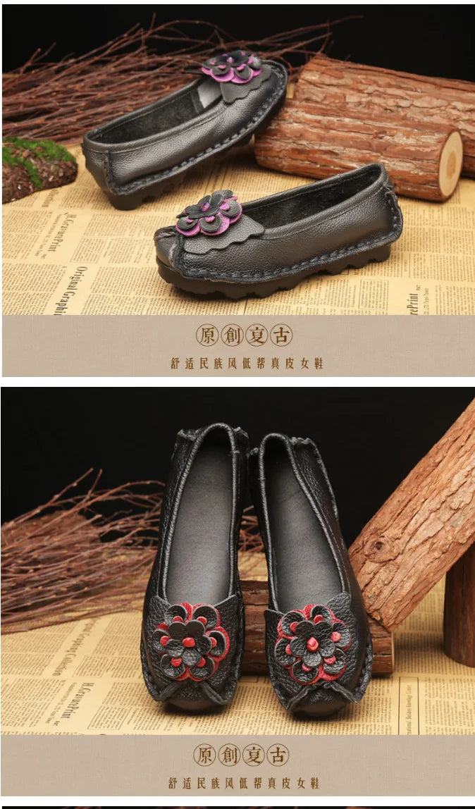 Women Concise Flower Flats Black Shoes Spring Flats Female Genuine Leather Shoes 2020 Superstar Oxfrod Shoes Women Loafer