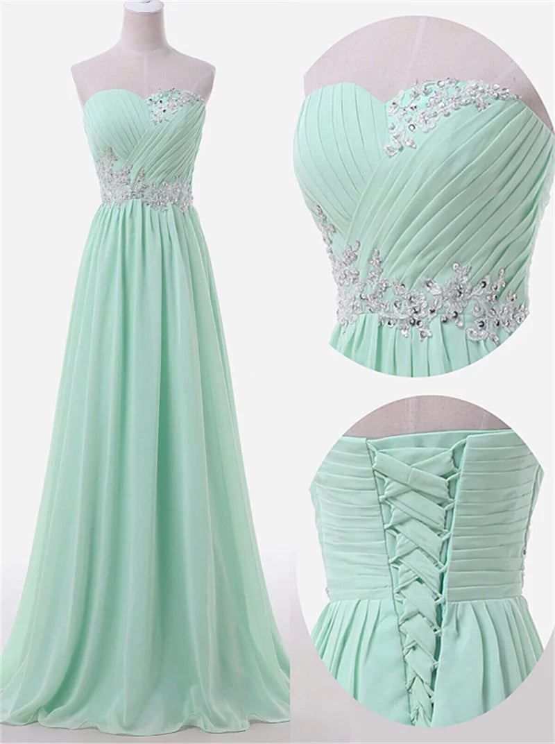 A Line Chiffon Beading Applique Pleat Strapless Elegant Bridesmaid Dresses Evening Wedding Party Formal Prom Lace Up Back