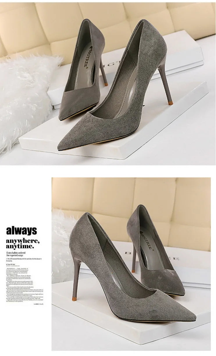 BIGTREE Shoes Suede Woman Pumps New High Heels For Women Office Shoes Fashion Stiletto Heels Women Basic Pump Plus Size 42 43