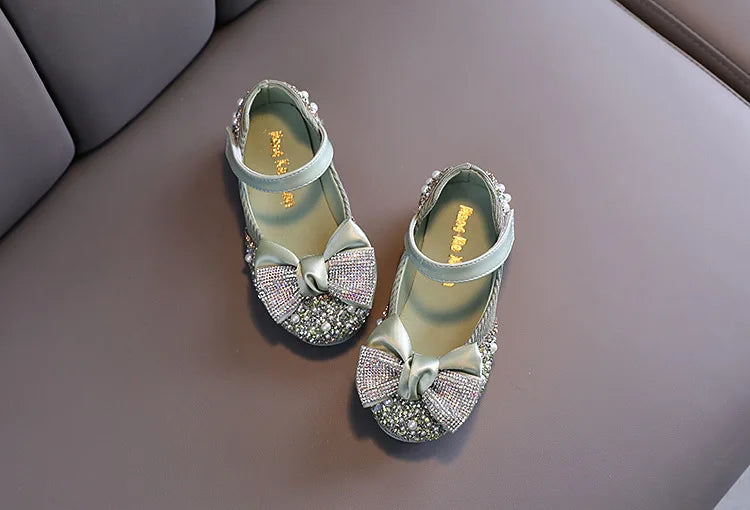 New Children Leather Shoes Rhinestone Bow Princess Girls Party Dance Shoes Baby Student Flats Kids Performance Shoes D785