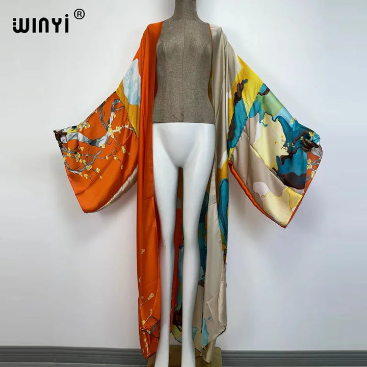 Kimonos verano Women sukienka Print Long Sleeve Cardigan Female Blouse Loose Casual beach Cover Up boho dress party kaftan