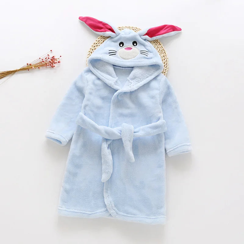 Autumn Winter Children Sleepwear Robe Flannel Hooded Warm Bathrobe Kids Pajamas For Boys Girls Lovely Cartoon Animals Robes