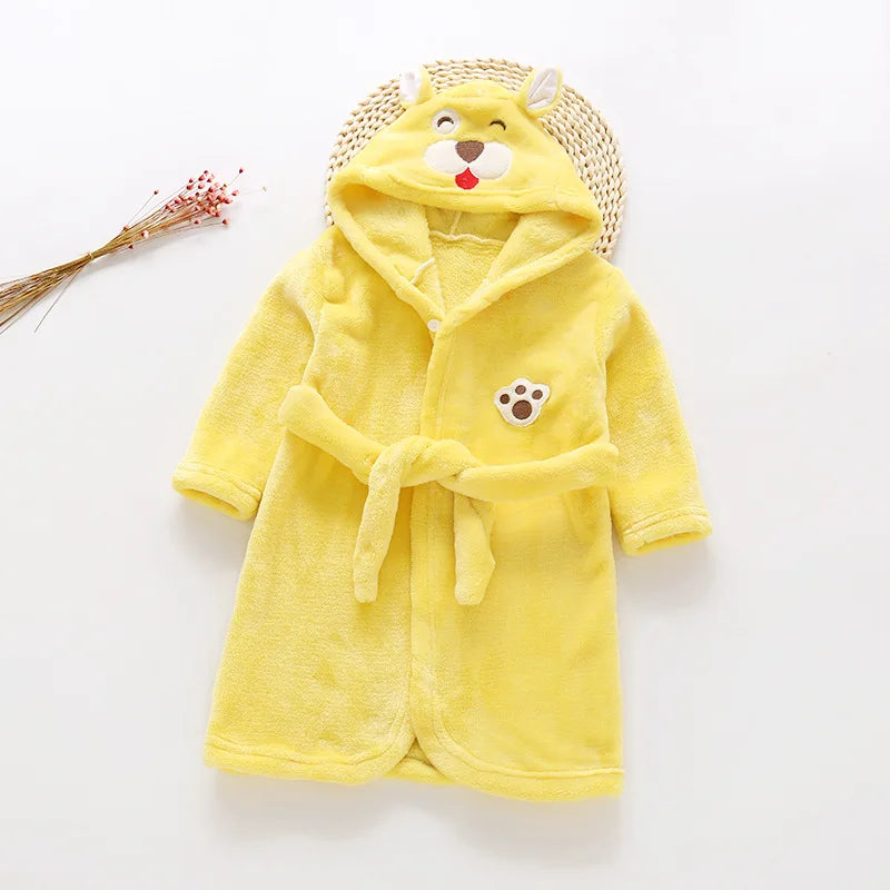 Autumn Winter Children Sleepwear Robe Flannel Hooded Warm Bathrobe Kids Pajamas For Boys Girls Lovely Cartoon Animals Robes