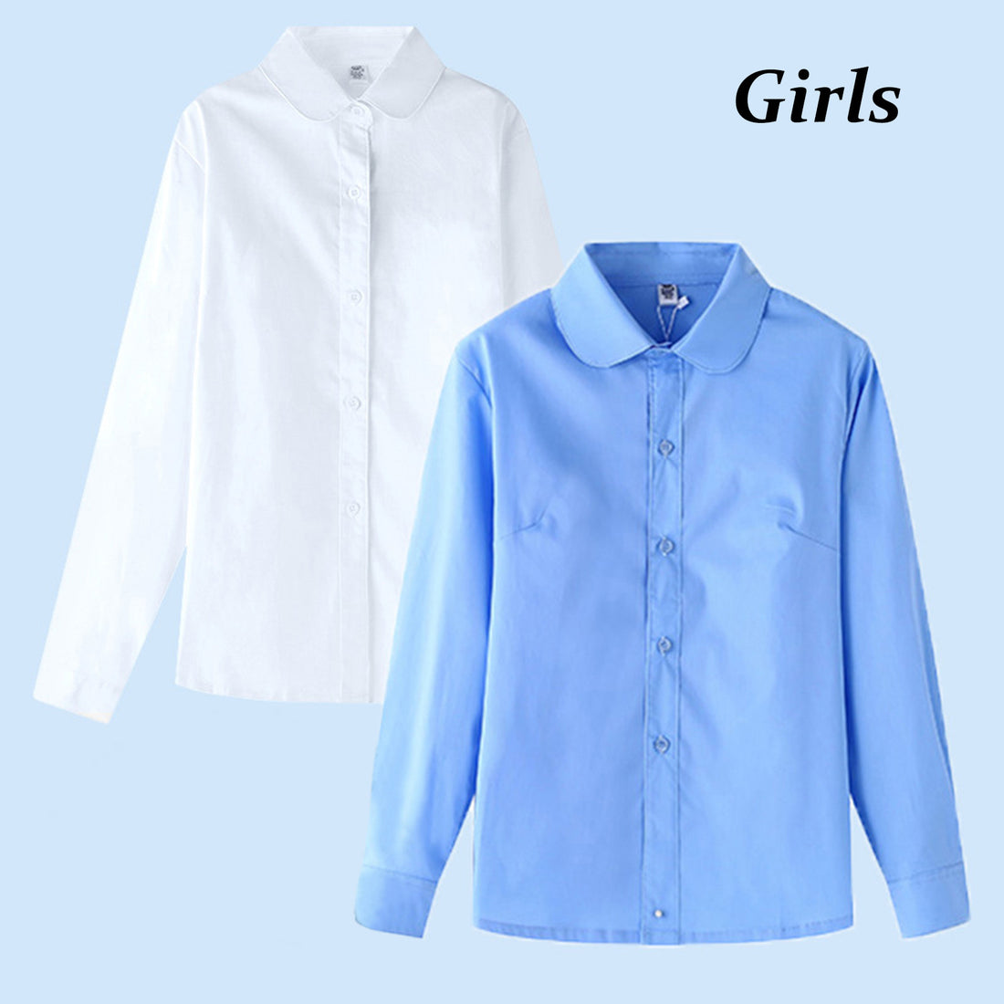 Autumn Teen Baby Girls Button Shirts Tops Turn-down Collar White Blouse Formal Wear Kids 2022 Spring Cotton School Uniform Set