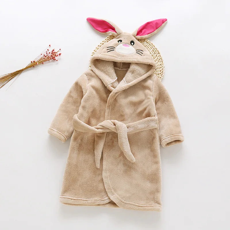 Autumn Winter Children Sleepwear Robe Flannel Hooded Warm Bathrobe Kids Pajamas For Boys Girls Lovely Cartoon Animals Robes