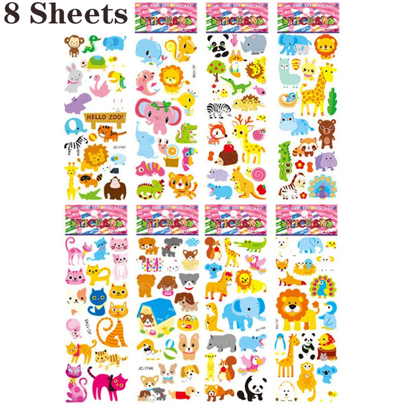 3D Stickers for Kids Toddlers 20/8 Different Sheets 3D Puffy Bulk Sticker Cartoon Education Classic Toy Children Boys Girl Gifts