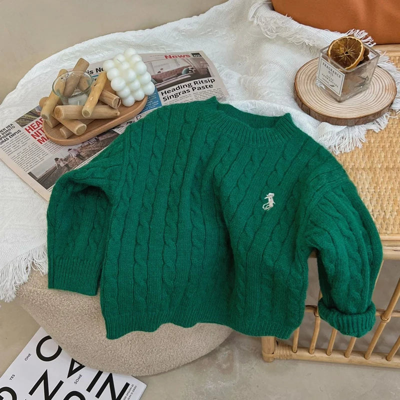 IYEAL Spring and Autumn Children's Sweaters Boys Girls Treasure Knitted Retro Pullovers Raglan Jackets Loose Cotton Tops