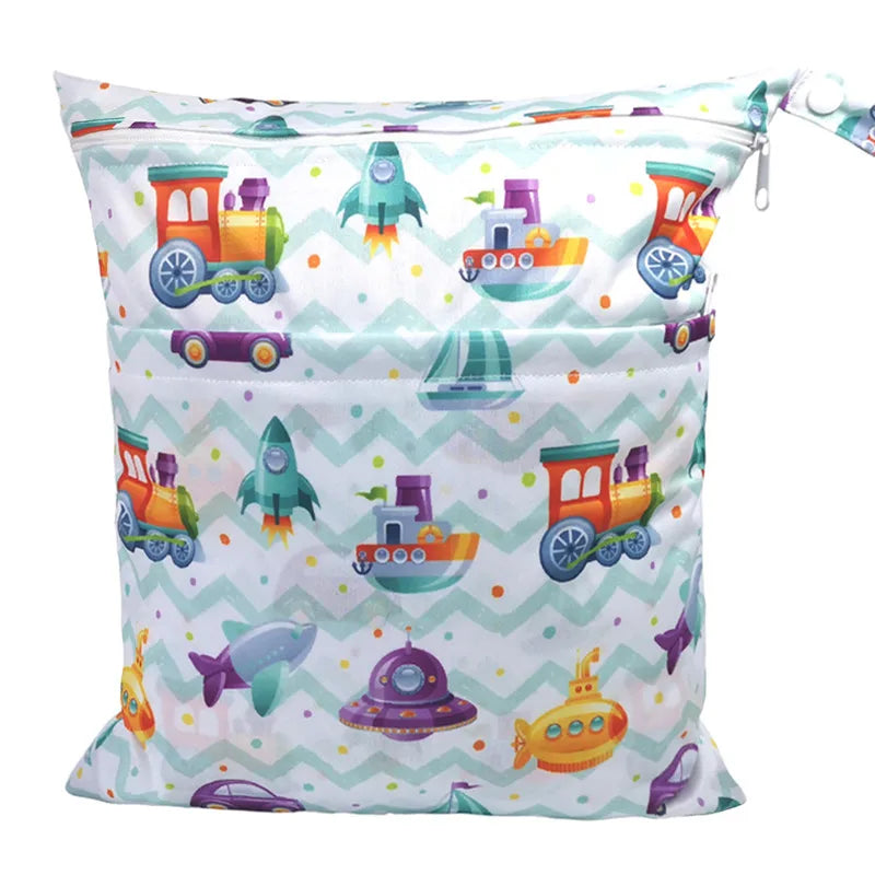 [Sigzagor]Wet Dry Bag With Two Zippered For Baby Diapers Nappies Waterproof Reusable 36cmx29cm