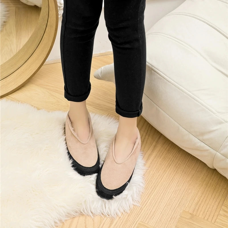 AIYUQI Winter Flat Shoes Women 2024 New Wool Lining Warm Women Snow Shoes Genuine Leather Comfortable Female Winter Ballet Shoes