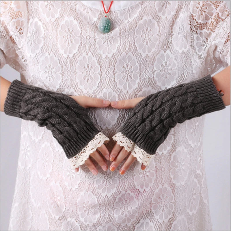 New Lace Fingerless Gloves Women's Gloves Winter Warm Cute Student Writing Typing Half Finger Acrylic Knitted Glove Mittens y2k