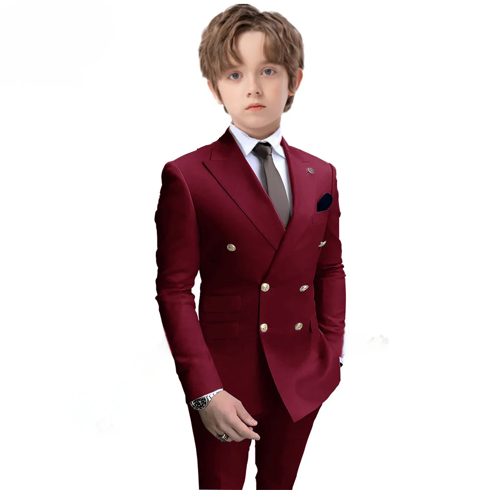 Navy Blue Boys 2 Piece Suit Double Breasted Blazer Kids Wedding Tuxedo Jacket Pants Formal Child Clothes 2-16 Years Old