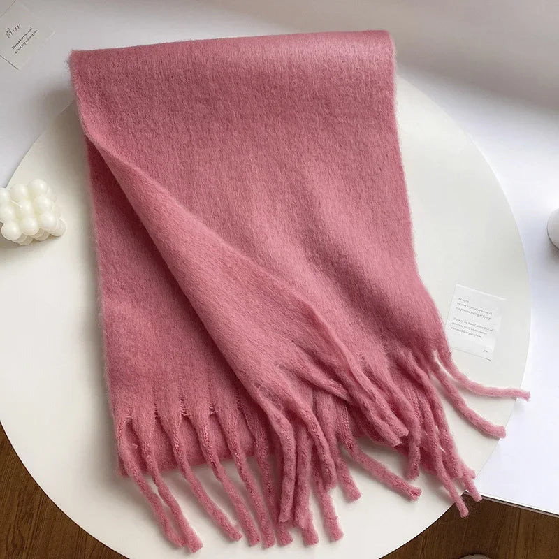 230*37cm Winter Scarf Women Luxury   Scarf Thickened Warm Shawl Classic Tassels Fluffy Scarf Solid Color Soft Shawl