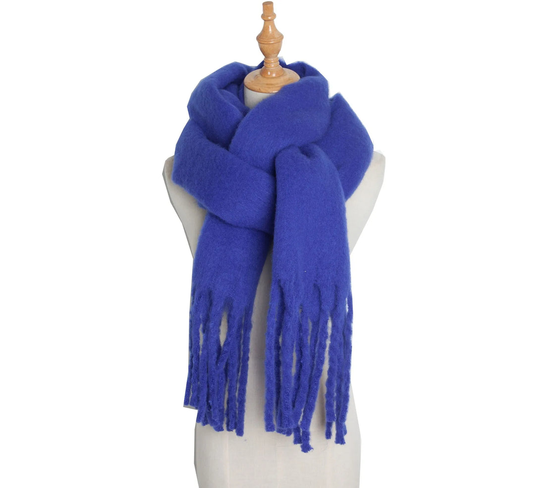 Luxury Cashmere Bright Solid Colors Women Scarf Winter Shawl and Wrap Bandana Pashmina Tassel Female Foulard Thick Blanket