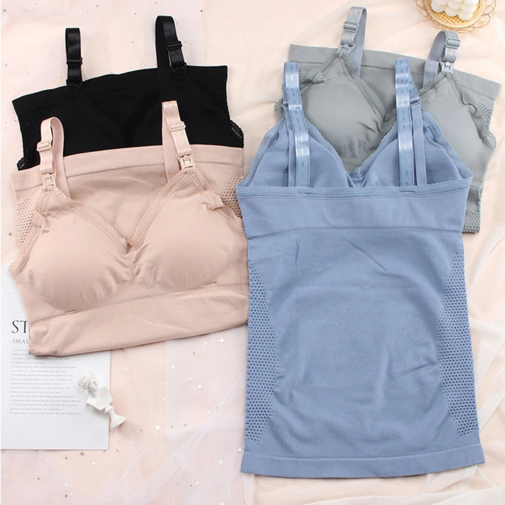 24-35Y Summer Solid Clolor Sleeveless Nursing Clothes Women Pregnant Tank Top Plus Size Maternity Clothing Breastfeeding Vest