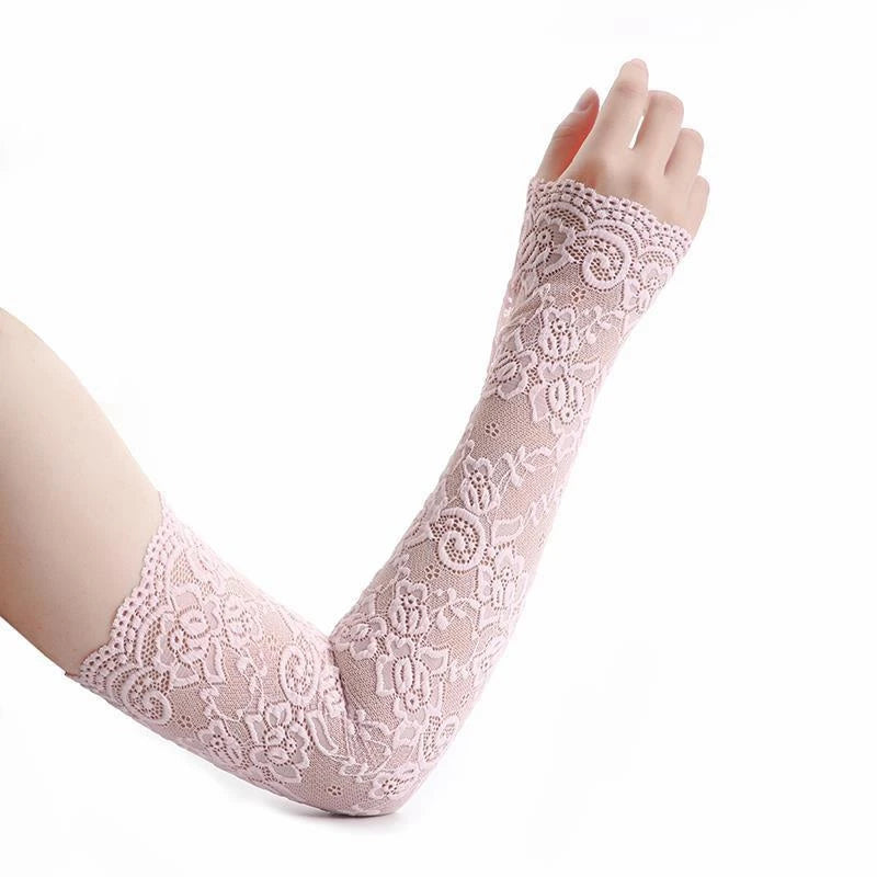 1Pair Sexy Lace Flowers Sunscreen Arm Sleeve for Women Summer Driving UV Protection Gloves Elegant Long Fingerless Arm Sleeve