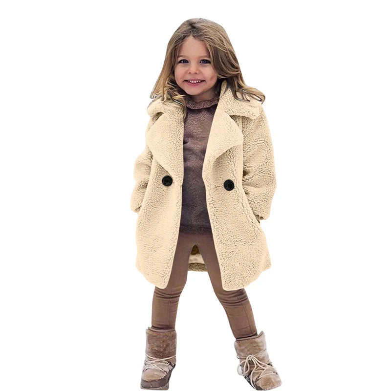 Warm Lamb's Wool Jackets For Girls Boys Winter Fleece Outerwear Autumn Children Fashion Single-Breasted Coats Big Kids Clothes