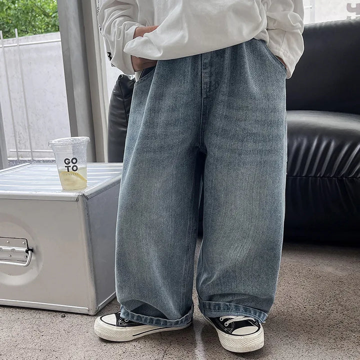 2024 Autumn New Kids pants Fashion solid color Children's straight jeans Boys loose casual denim Trousers