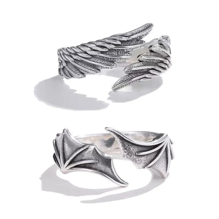 2pcs/pack Vintage Angel Wing Demon Eye Hip Hop Adjustable Couples Rings for Men Women Retro Silver Color Jewelry New