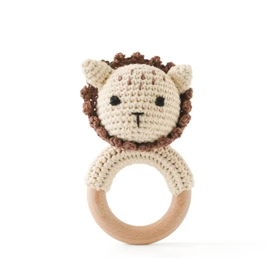 1PC Crochet Animal Bear Rattle Toy Soother Bracelet Wooden Teether Ring Baby Product Mobile Pram Crib Wooden Toys Newborn Gifts