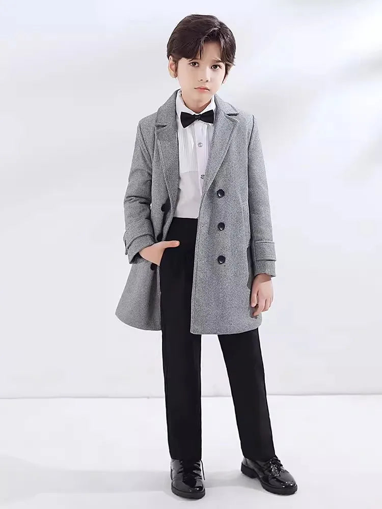 Boys Girls Winter Thick Warm Wool Coat Children Windproof Outdoor Long Jacket Kids Formal Birthday Party Photography Woolen Coat