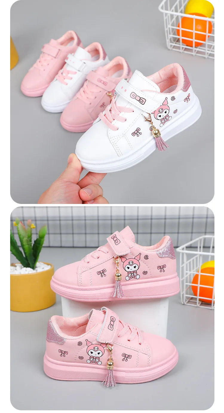 Sanrio Girls's Fashion Sneakers Kid's Anti-skid Casual Shoes Cartoon Anime Kuromi Thick Soles Shoes Children's Board Shoes