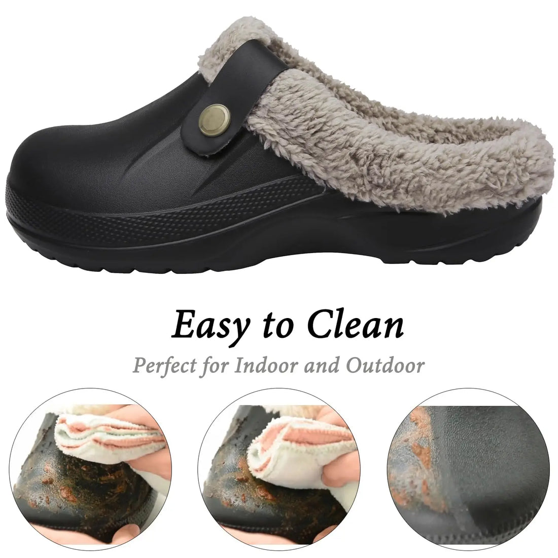 Crestar Women and Men Fur Lined Clogs Memory Foam Warm Fuzzy Slippers New Winter Waterproof Indoor Outdoor Comfortable Slippers