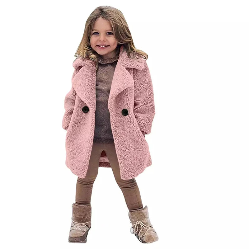 Warm Lamb's Wool Jackets For Girls Boys Winter Fleece Outerwear Autumn Children Fashion Single-Breasted Coats Big Kids Clothes