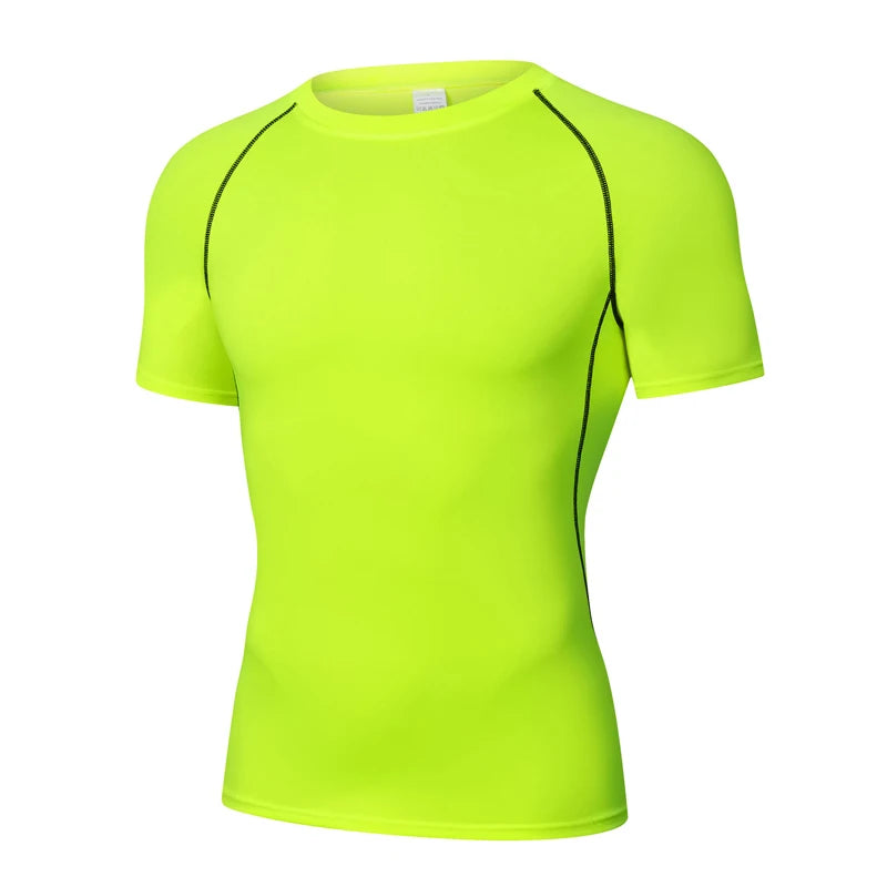 Sports T-shirt men's quick drying short sleeved sports T-shirt top gym fitness tight fitting shirt training running T-shirt men'