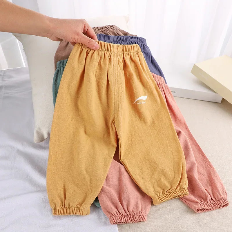 1 2 3 4 5 Years New Children's Anit-mosquito Pants Summer Baby Air Conditioning Bloomers Boys and Girls Cotton and Linen Pants