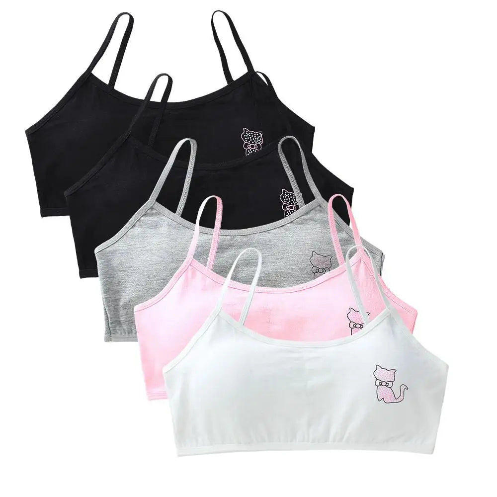 5PCS/Lot Teeange Girls Small Training Bras Purbery School Girl Sports Bra Children Detachable Chest Pad Underwear Kids Tube Tops