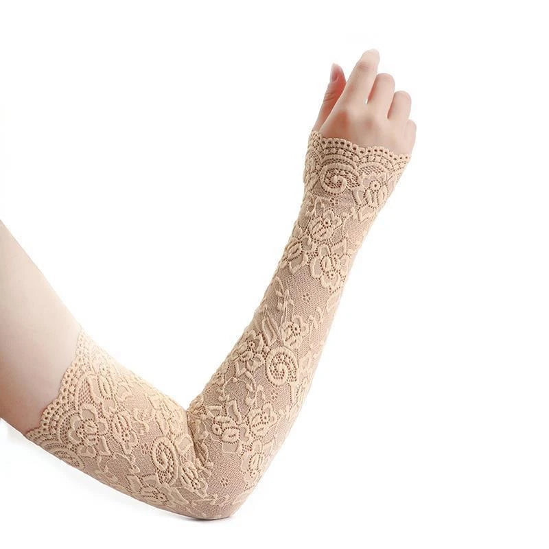 1Pair Sexy Lace Flowers Sunscreen Arm Sleeve for Women Summer Driving UV Protection Gloves Elegant Long Fingerless Arm Sleeve