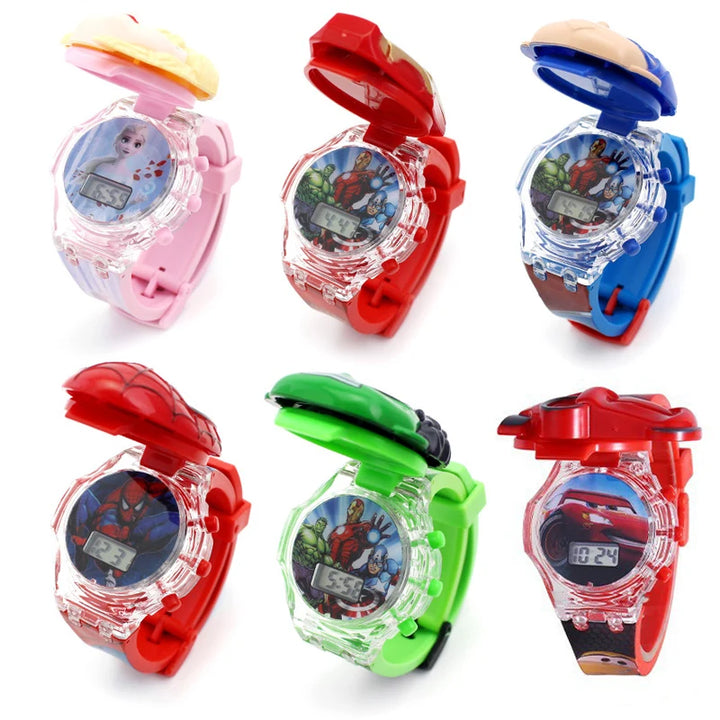 Luminous Cartoon Children's Watches Boys Colorful Flash Light with Music Super Hero Kids Watch Party Gift Wristwatch Clock